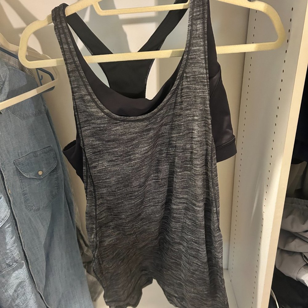Black and Gray LuluLemon Tank Top with Attached Sports Bra